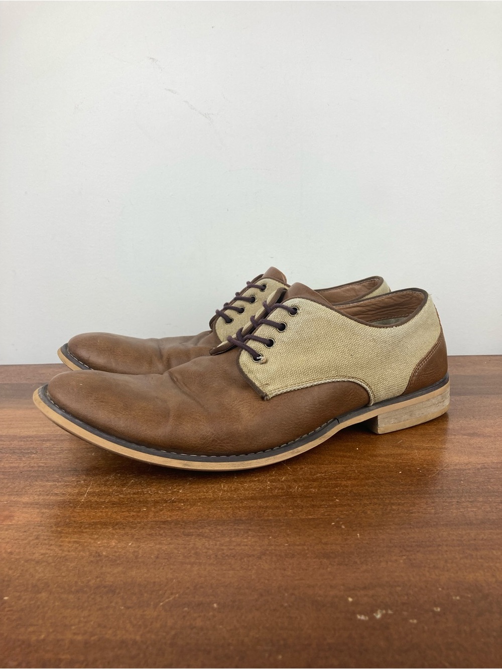 JF J.Ferrar Titus Oxford Dress Shoes Brown Tan Canvas 014-8017 Men’s 11M.